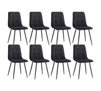 Set of 8 Modern Dining Chairs Upholstered Velvet in Black with 9-Grid Pattern Sturdy Metal Legs Stylish Kitchen Seating for Home & Restaurant Decor.