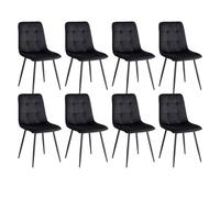 Set of 8 Modern Dining Chairs Upholstered Velvet Seat with 9-Grid Pattern Stylish Metal Legs Perfect for Kitchen and Dining Room - Black-HL