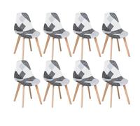 Set of 8 Modern Patchwork Dining Chairs Soft Multicolor Upholstery Wooden Legs Perfect for Kitchen Living Room Café - Stylish & Comfortable Seating
