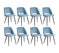 Set of 8 Striped Velvet Dining Chairs Modern Upholstered Kitchen Chairs with Hollow Back Design Perfect for Dining Room Living Room and Kitchen - Blue