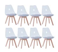 Set of 8 Transparent Dining Chairs Nordic Design Upholstered Chairs with PU Cushion Ideal for Living Room Dining Room & Reception Area (Gray)