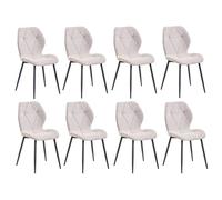 Set of 8 Upholstered Dining Chairs High-Density Foam Cushioned Linen Fabric Modern Kitchen & Dining Room Chairs Stylish Beige Trellis Design Comfortable Seating