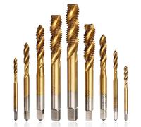 Set of 9 Spiral Fluted Screw Taps in HSS,Helix Flute Taps Assortment M2 M2.5 M3 M4 M5 M6 M8 M10 M12 Titanium Coated HSS Thread Tapping Tool
