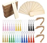 Set Of 90 Wooden Bookmarks,30 Blank Wooden Bookmarks,30 Multicoloured Tassels And 30 Hemp Twine,12 X 3.2 Cm Rectangular Wooden Bookmark With Tassels