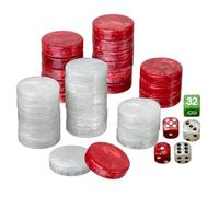 Set of Backgammon Pieces/Checkers, 34mm, Red/White, Plastic