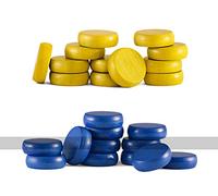 Set of Crokinole disks (12 Blue, 12 Yellow Plus 2 spares)