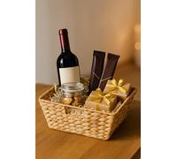 Set Panier Cadeau - Panier en Jacinthe d’Eau avec Papier de Soie, Feuille Transparente 100×100 cm & Ruban Rouge - Idéal pour Noël, Anniversaires & Occasions - Fait Main & Durable