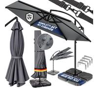 CASARIA® Set complet Parasol déporté de jardin extérieur en aluminium Ø350 cm avec 4 dalles de lestage Protection UV 80+