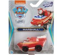 Set pat patrouille aqua pups en métal : marcus et son sous-marin dauphin 8 cm - set véhicule miniature rouge + 1 carte offerte