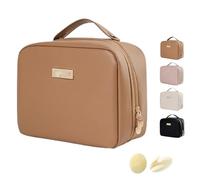 Set Patient Travel Makeup Bag,Setpatient Multi-Compartment Toiletry Cosmetics Bag Consulbefor,Portable Multi-Purpose Large Capacity Abundant Waterproof Cosmetic Organizer Bag for Women (Brown)