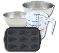 Set pâtisserie avec moule 9 madeleines 28 x 18 cm en silicone, 2 bols à mixer, verre mesureur et spatule Zenker