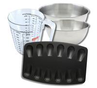 Set pâtisserie avec moule à 12 madeleines, 2 bols à mixer, verre mesureur et spatule Zenker