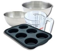 Set pâtisserie avec moule à 6 muffins silicone, 2 bols à mixer, verre mesureur et spatule Zenker