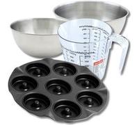Set pâtisserie avec moule à 8 beignets 33 cm en acier, 2 bols à mixer, verre mesureur et spatule Zenker