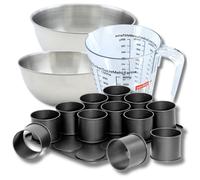Set pâtisserie avec plaque à 12 mini moules ronds 38 x 30 cm en acier, 2 bols à mixer, verre mesureur et spatule Zenker Zenker