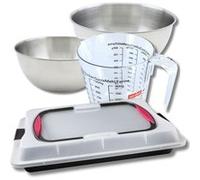 Set pâtisserie avec plaque de cuisson 42 x 29 cm avec couvercle, 2 bols à mixer, verre mesureur et spatule Zenker