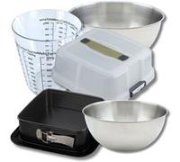 Set pâtisserie moule à charnière carré 23 cm avec couvercle, 2 bols à mixer, verre mesureur et spatule Zenker
