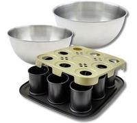 Set pâtisserie moule à gâteaux individuels 9 empreintes avec couvercle, 2 bols à mixer et 1 spatule Zenker