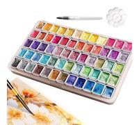 Set peinture aquarelle | Kit de Peinture Portable avec Pinceau - 60 couleurs nacrées d'aquarelle,Pour artistes, débutants, adultes, coloriage, école, maison, voyage