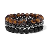 Set Perles Bracelet Pierre Naturelle Hématite Bracelet Oeil de Tigre Perles Energie Bracelets Pour Hommes Femmes Élastique Corde Bijoux 8mm, Type 1,23CM
