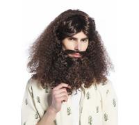 Set Perruque & Barbe Hippie Carnaval Halloween Longue Bou Marron WIG ME UP