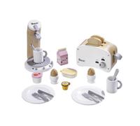 Set petit déjeuner blanc en bois - HOWA - 4856 - Grille-pain - Machine à café - Assiettes