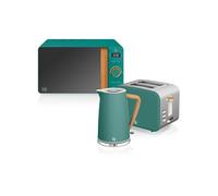 Swan Set petit-déjeuner Nordic – bouilloire 1,7 L 2200 W, grille‑pain 2 tr., micro‑ondes 20 L, vert