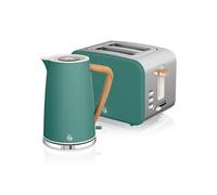 Swan Set petit-déjeuner STP2090GRENEU Bouilloire sans fil 1,7 L, grille-pain 2 – Nordic Blanc/Vert