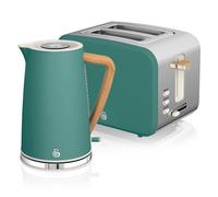 Swan Set petit-déjeuner STP2090GRENEU Bouilloire sans fil 1,7 L, grille-pain 2 – Nordic Blanc/Vert