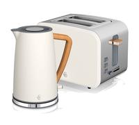 Swan Nordic Set Desayuno Bouilloire sans fil 1,7 L 2200 W Grille-pain à fente large 2 tranches 3 fonctions Design moderne Effet bois Blanc