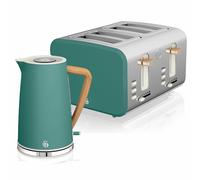 Swan Nordic Set Desayuno Bouilloire sans fil 1,7 L 2200 W, grille-pain large fente 4 tranches, 3 fonctions, design moderne, effet bois, vert