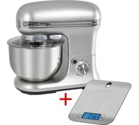 Set pétrin ProfiCook PC-KM 1222 W argent/inox avec balance de cuisine / 1.200 watts / 5 litres / 8 vitesses / démarrage en douceur
