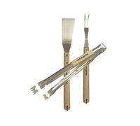 Cook'in Garden – Set 3 ustensiles barbecue/plancha spatule+pince+fourchette inox manche bois FSC100%