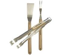Cook'in Garden – Set 3 ustensiles barbecue/plancha spatule+pince+fourchette inox manche bois FSC100%
