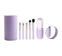 Set Pinceaux Maquillage Professionnel Portable avec Miroir | Poils Synthétiques, Tube Aluminium et Abs, Étui Opp Lavande, Usage Travail