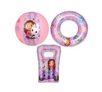 Set Piscine pour Gabby Chat 3 Pieces, Gonflable - Matelas, bouee, Ballon de Plage - Natation, Jeux d'eau - Set Jouet Enfant et Carte
