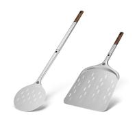 Set Pizza 2 pièces BURNHARD® Aluminium anodisé, Manche en bois d'acacia, Pelle perforée, Connexion enfichable, Œillet de suspension pratique - Pelle à pizza & Spatule pour four à pizza à gaz TONY