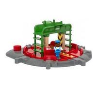 Set plaque tournante 7 voies avec station + figurine - pour circuit de train en bois - brio world - accessoire + carte animaux