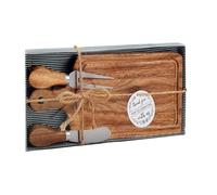 Set plateau à fromages - plateau de service pour planche à biscuits | Planche à battre en bois avec couverts et cartes de remerciement carré pour le confort familial fête d'anniversaire fête à la