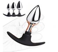 Set Plug Anal Métal S M L avec Base Silicone T - Lot de 3 Butt Plug Anal Dilatateur pour Adultes, Plug Anal Métal avec Pointe Métallique et Base Silicone pour Entraînement Anal (B)