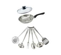 Set poêle 20 cm en inox, couvercle verre et 6 ustensiles inox Geneva Fackelmann