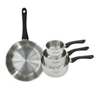 Fackelmann 9443650 Set poêle 28 cm et 3 casseroles 12 16 et 20 cm en inox 18/8, tous feux, induction, sans PFAS, Acier inoxydable 18/8, 12 16 20 et 28 cm, Gris Ardoise