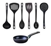 Set poêle antiadhésive céramique 16 cm et 6 ustensiles Fackelmann Brandao Noir|Vert