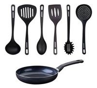 Set poêle antiadhésive céramique 24 cm et 6 ustensiles Fackelmann Brandao Noir|Vert