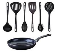 Set poêle antiadhésive céramique 28 cm et 6 ustensiles Fackelmann Brandao Noir|Vert