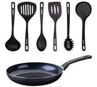 Set poêle antiadhésive céramique 30 cm et 6 ustensiles Fackelmann Brandao Noir|Vert