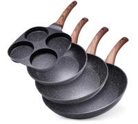 Set Poêles Granit 20/24/28cm + Poêle Œufs BLACK&WOOD 4pcs Cuisine