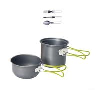 Set Popote Aluminium Compact 0.62L avec Couverts Pliants | Alliage d'aluminium léger, design empilable, capacité 1.23L, idéal randonnée, pour facile à transporter