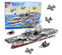 Set porte-avions de guerre 562 pièces - Navire militaire avec avions et accessoires | Kit de construction compatible avec briques principales marques, modèle détaillé pour enfants 6+ et