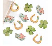 Set Porte-Bonheur à Disperser, 12 pièces: Mini cochons Chance, trèfles et fers à Cheval, Examen, baccalauréat, permis de Conduire, Saint-Sylvestre, Nouvel an, Cadeau Bonne Chance, 4-5 cm